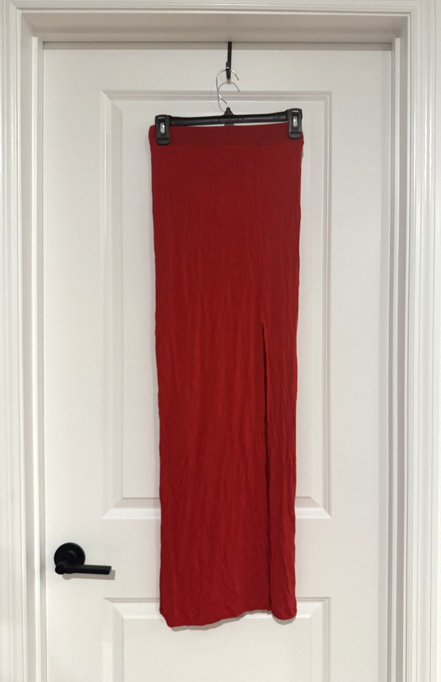 Charlotte Russe Womens XS Y2K Solid Red Elastic Maxi Skirt Side Slit